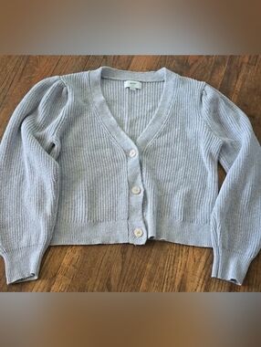 Aerie Gray Cropped Button Front Cardigan Sweater XL